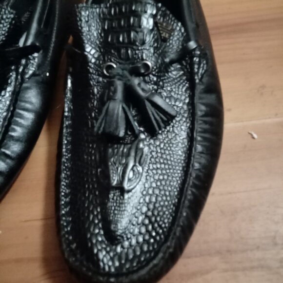 AUTHENTIC MENS GIORGIO ARMANI BLACK LEATHER CROCODILE SKIN LEATHER LOAFERS - Picture 4 of 4